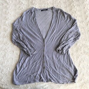 Nic + Zoe Cardigan Sweater Womens Large Petite Blue Button Linen Blend Boho 3/4